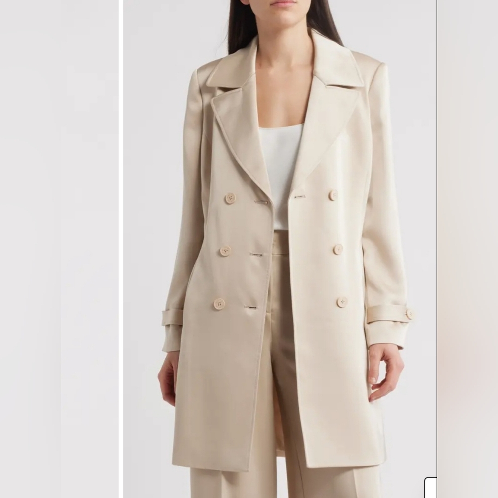 TAHARI WOMEN'S NATURAL SATIN TRENCH COAT SIZE 10 NWT - Picture 4 of 7